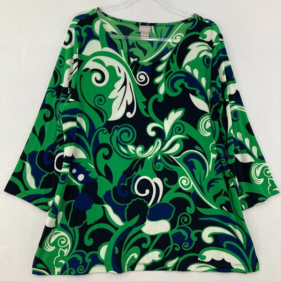 Chico's Tops - Chico's Travelers size 16/18 Green Blue Abstract Slinky Knit 3/4 Sleeve Top